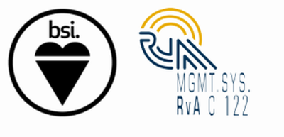BSI assurance mark and RvA C 122 accreditation mark